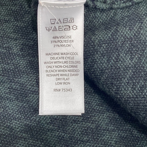 TAHARI Houndstooth Mock Neck Sweater Soft Deep Green Black Holiday Winter Work L - Picture 5 of 5